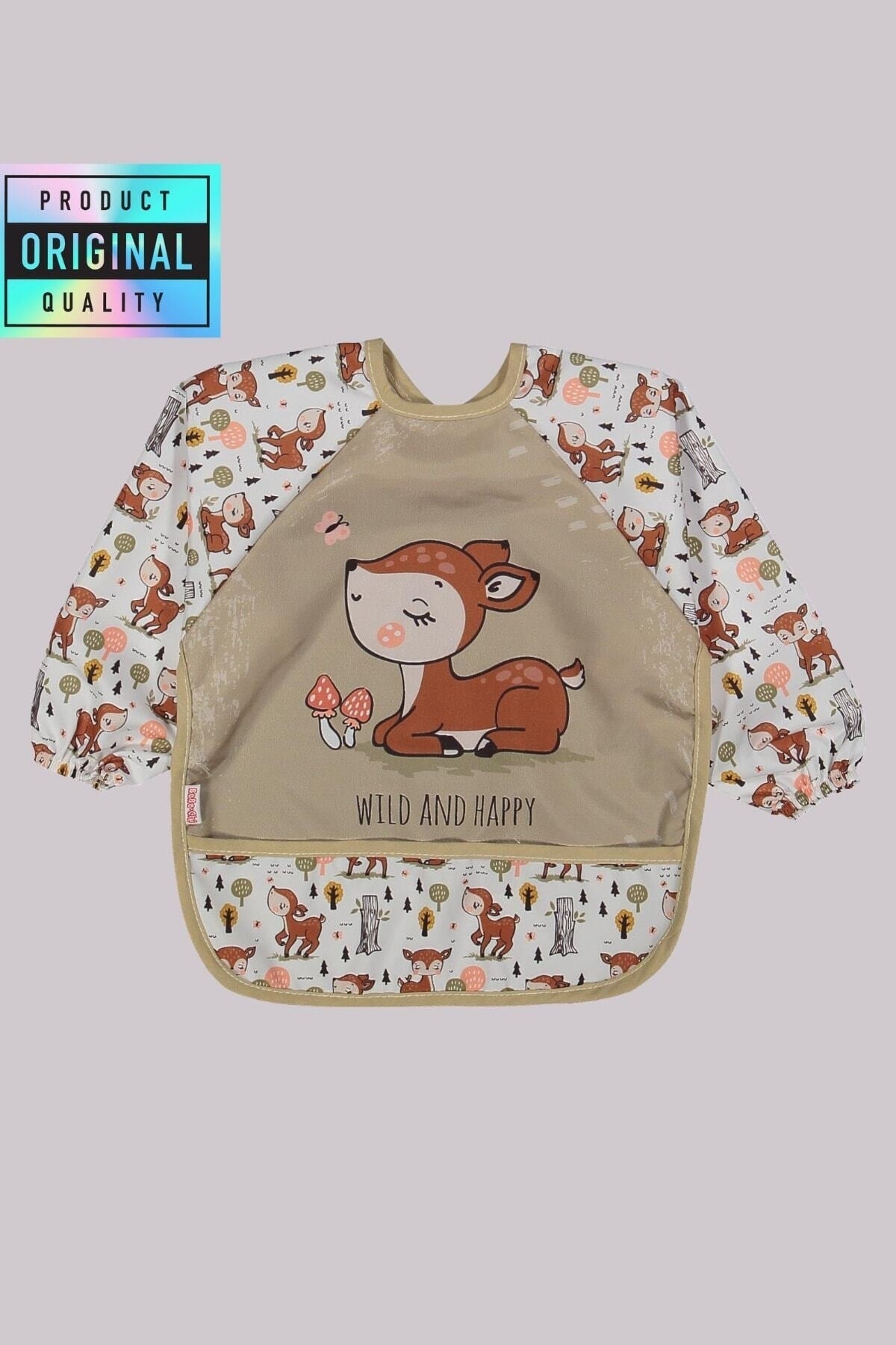 Wild And Happy Deer Patterned Long Sleeve Unisex Baby Bib 0-2 Years