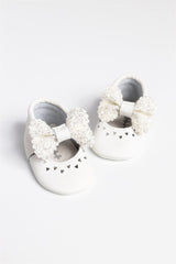 White Sequin Bow Leather Baby Girl Loafers
