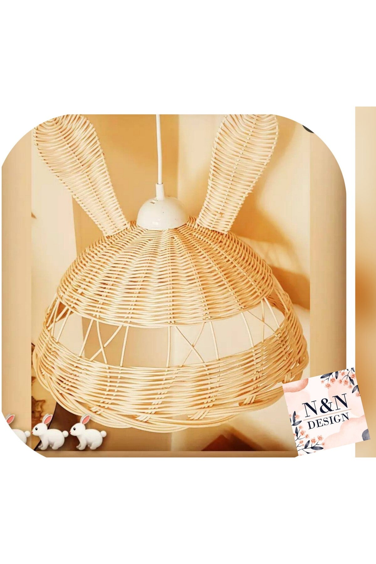 Children'S Room Eared Chandelier Rattan Bamboo Wicker Chandelier