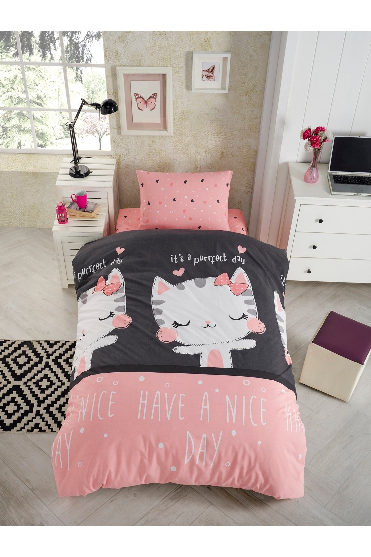 Elastic Natural Healthy Cotton Single Bed Sheet Set For Children