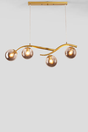 Labra Kronleuchter mit modernem Architekturdesign, kleinem Goldgehäuse und vierreihigem Rauchglas