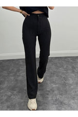 Women's Combed Fabric Lycra Striped Spanish Leg Palazzo Trousers - Swordslife