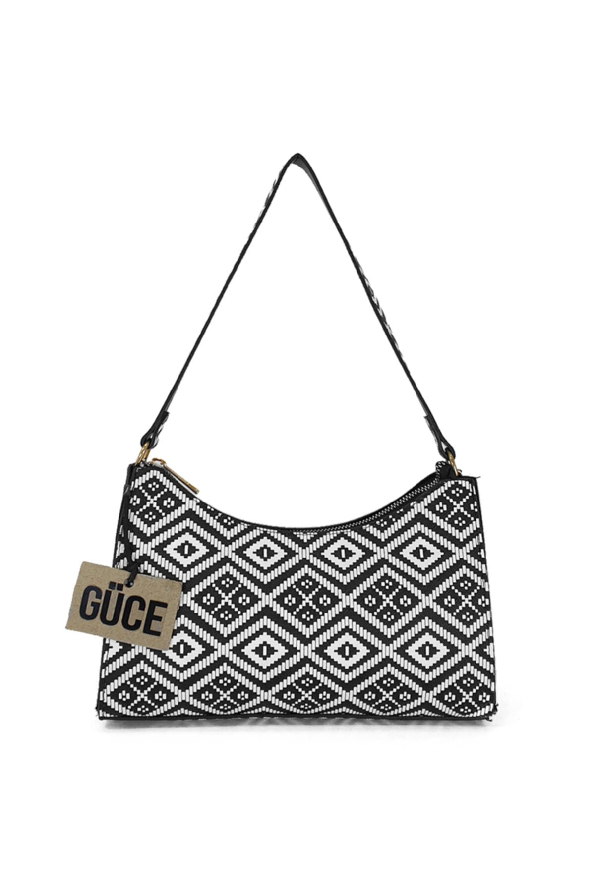 Damen Schwarz Weiß Geometrisch Gemusterte Baguette Baguette Hand- Und Schultertasche Gc0090Geometric
