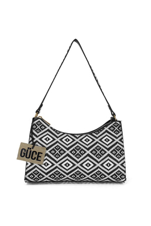 Damen Schwarz Weiß Geometrisch Gemusterte Baguette Baguette Hand- Und Schultertasche Gc0090Geometric