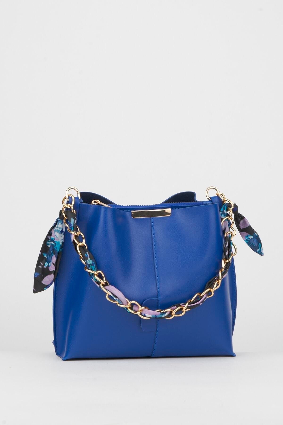 Damen Sax Blau Schal Kette Accessoire Weiches Leder 3-Fach Hand-, Arm- Und Schultertasche