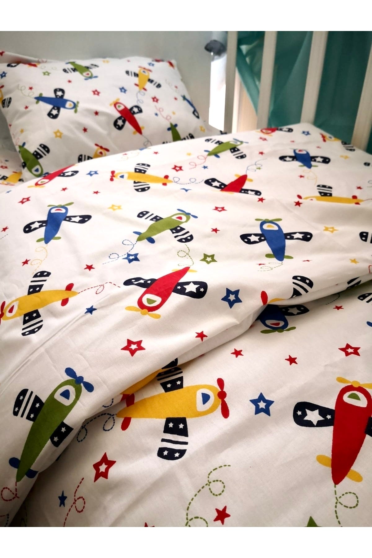 100% Cotton Baby Boy Duvet Cover Set 100X150 Airplane Pattern