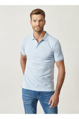  Мужская безусадочная хлопчатобумажная ткань Slim Fit Slim Fit Голубая футболка с воротником-поло с защитой от перекатывания