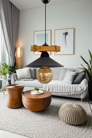 Maya Ufo Einzel-Pendelleuchte Kronleuchter mit Holzseil