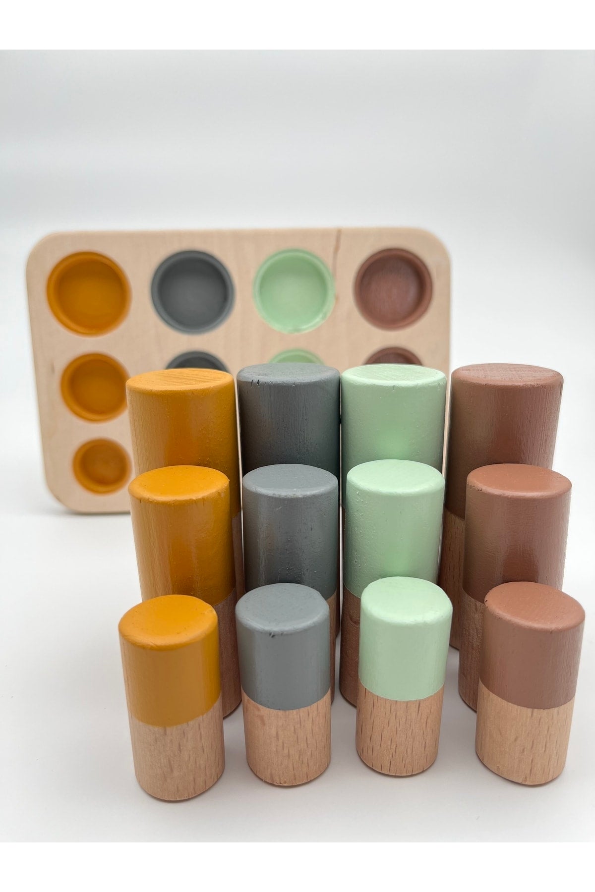 Montessori Cylinders with Matching Table, Color And Size Matching Wooden Toy