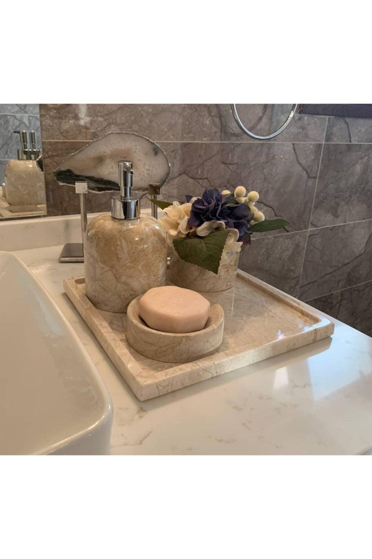 Square Tray Marble Bathroom Set of 4 (Tray is One Piece, Not Adhesive) - Swordslife