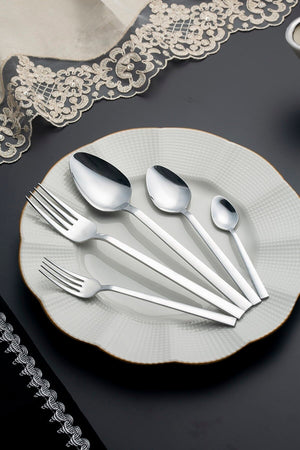 Stainless Steel 18/10 Quality 30 Piece Natural Cutlery Set For 6 Persons Straight Model