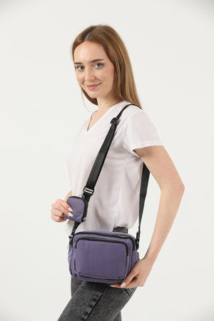 Lilac U4 Canvas Women'S Cross Shoulder Bag With 2 Compartments And Wallet With Adjustable Strap B:17 E:22 G:12