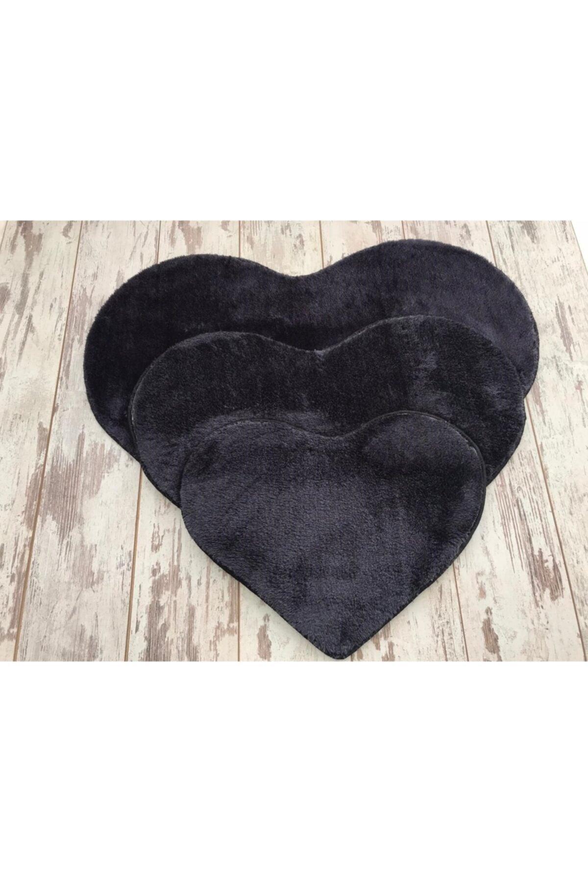 Heart Black 3 Pcs Bathroom Carpet Mat Set Non-Slip Pufidik Closet Set - Swordslife