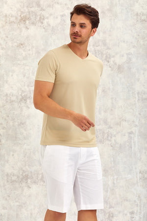 Gimaldo Men'S V-Neck T-Shirt - Beige