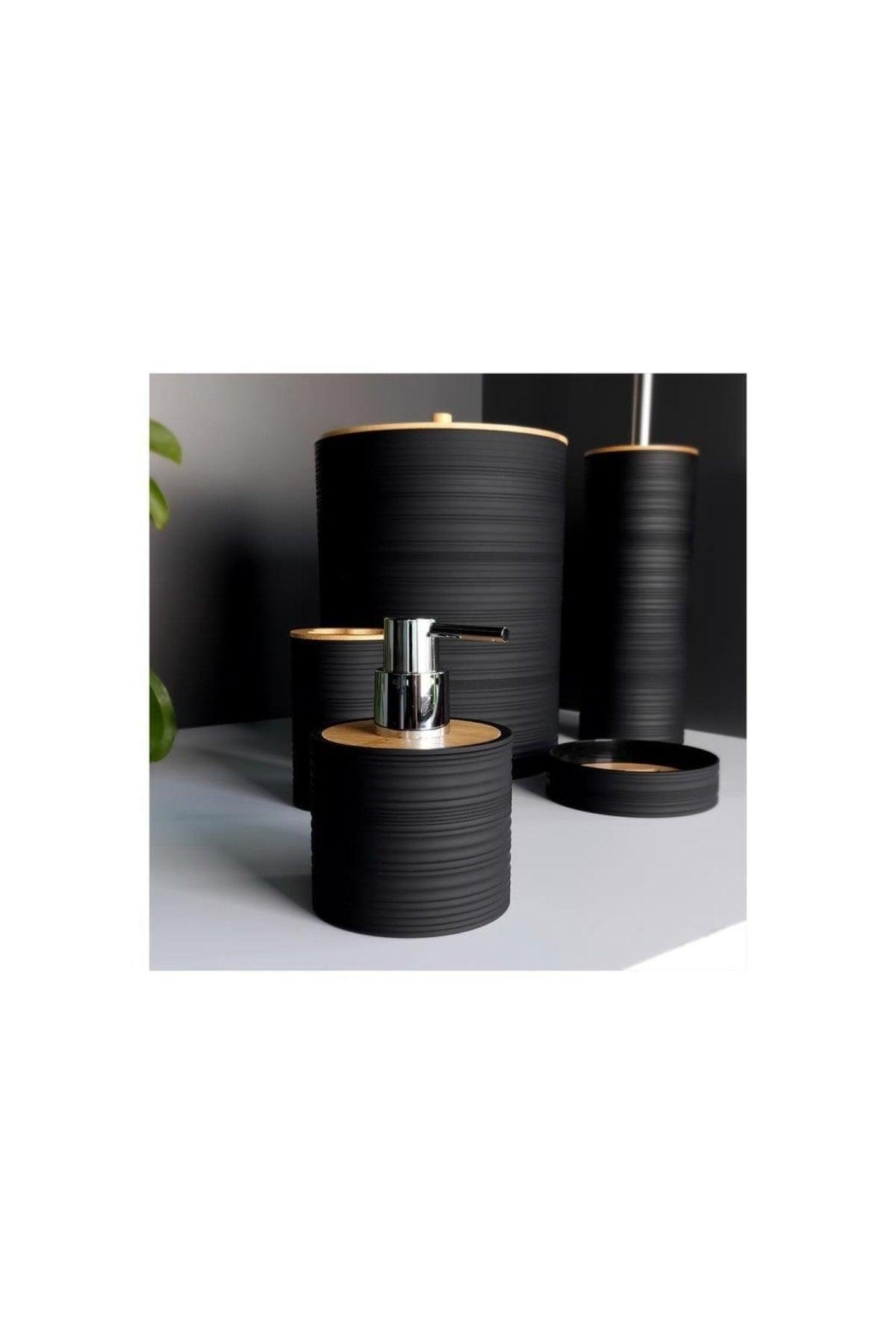 Acrylic 5 Piece Bath Set With Bamboo Cover Black Dc1.tr-3040 - Swordslife