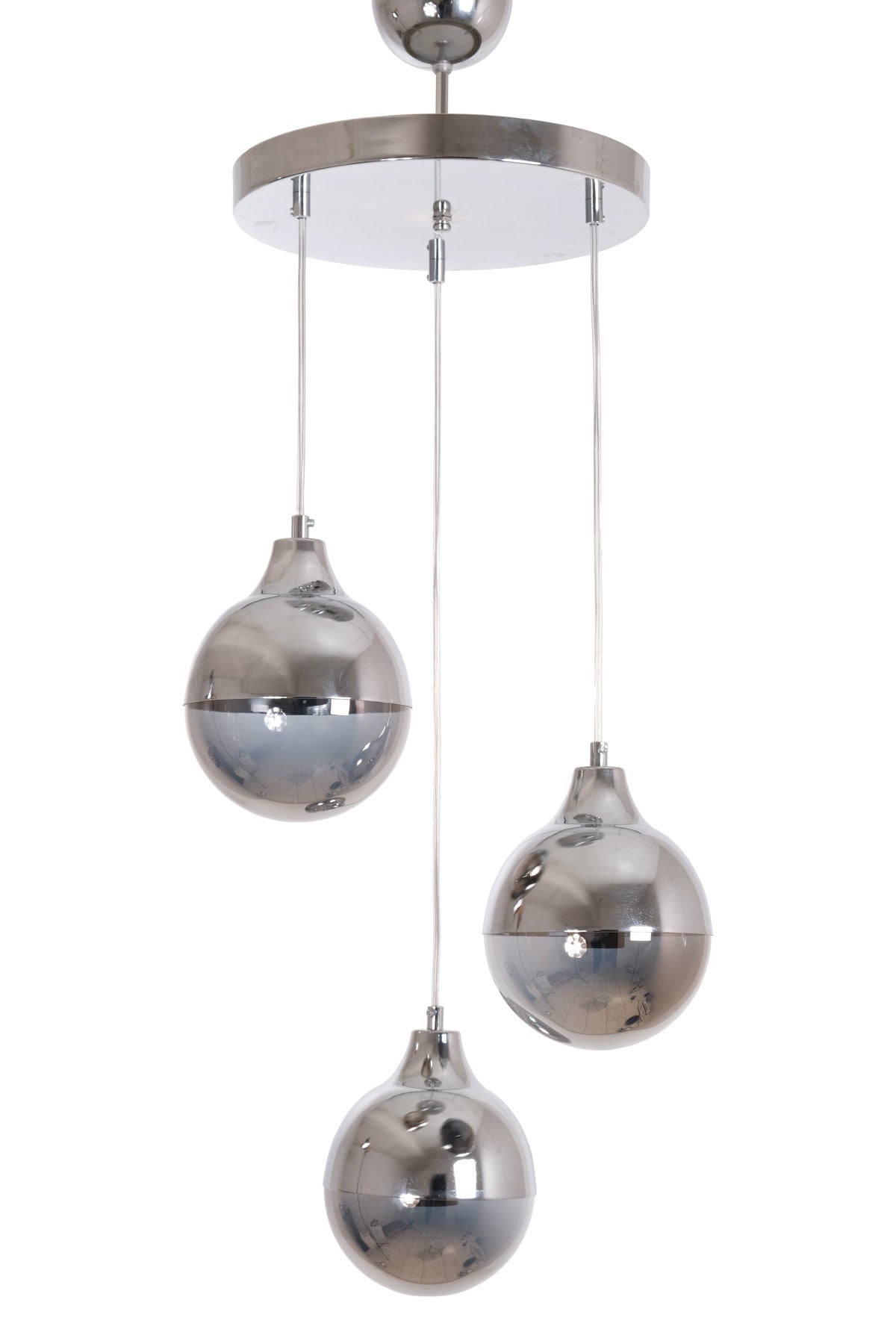 Rima Modern Design Cafe - Kitchen - Living Room Chrome Frame Smoked Glass 3-Piece Chandelier
