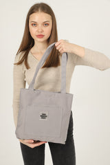 Gray U22 3-Compartment Front 2 Pocket Detailed Canvas Fabric Daily Women's Arm and Shoulder Bag B:35 E:35