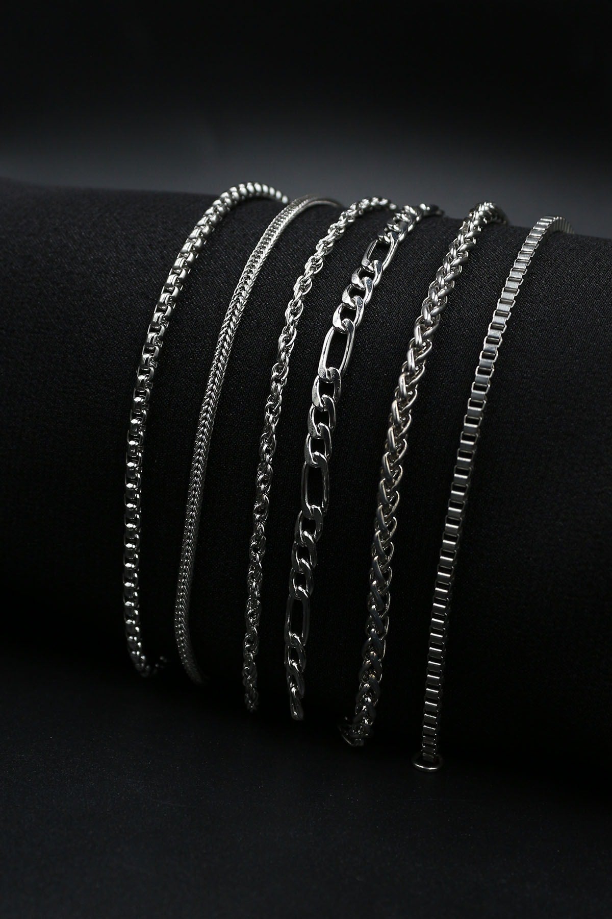 6 Pcs Chain Silver Color Men'S Bracelet Set