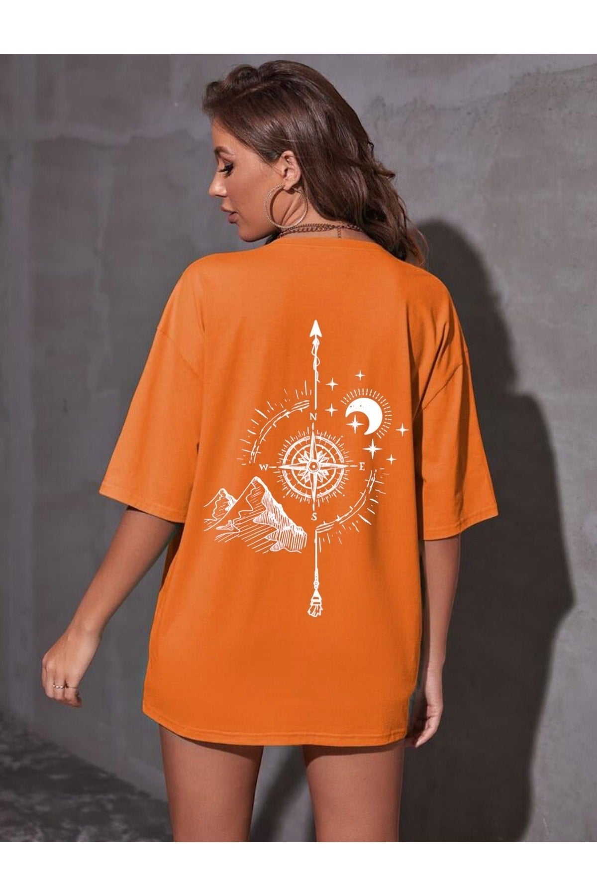 Compass Printed Oversize Unisex T-Shirt