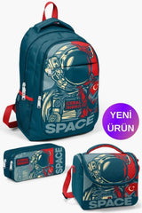 Red Astronaut Patterned 3-Piece School Bag Set GOSET0114389