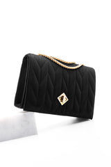 Women's Gold Color Chain Shoulder Bag Delbin Black Suede
