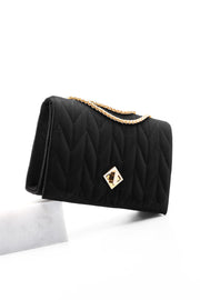 Women'S Gold Color Chain Shoulder Bag Delbin Black Suede