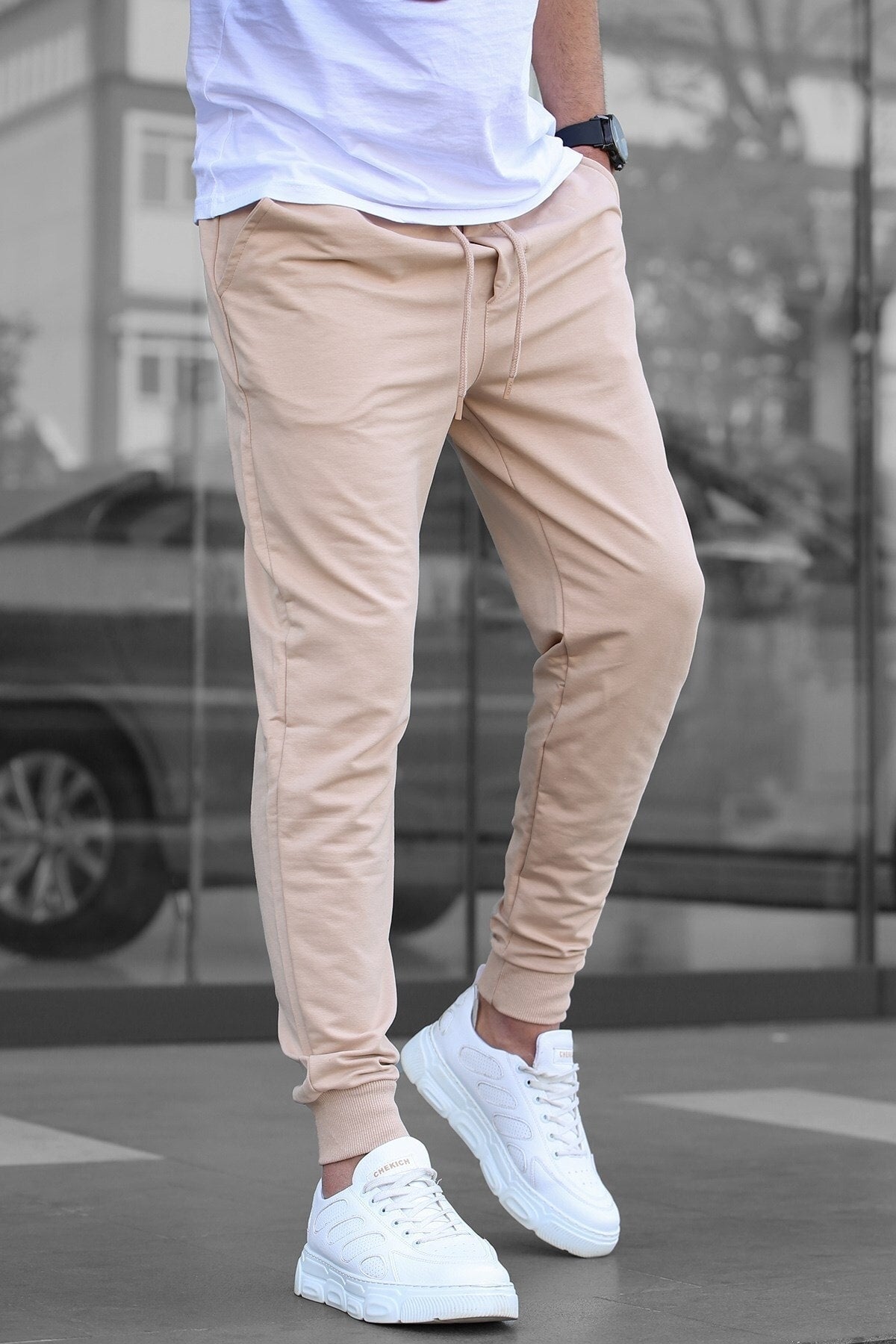 Men's Beige Elastic Tracksuit 4821