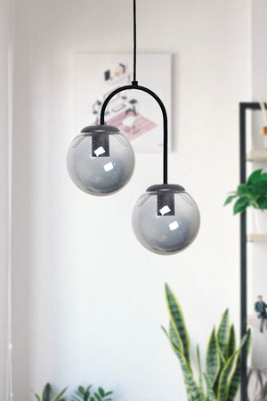 Janin Modern Pendant Lamp Black Color Body Smoked Glass Living Room - Kitchen - Bedroom 2 Piece Chandelier