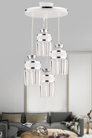 September 4 Piece White Chrome Gilded Pendant Lamp Crystal Stone Tray Modern Luxury Chandelier
