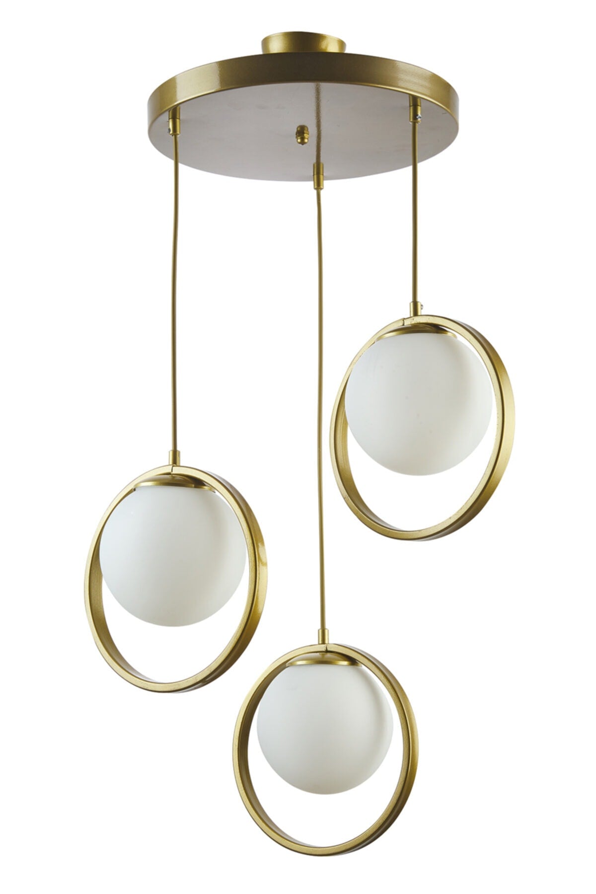 Nina Modern Metal Gold Color Ring Closed White Glass 3 Piece Chandelier