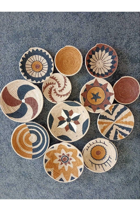 African Wicker Wall Plate Set 12 Wall Basket - Swordslife