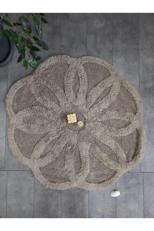Daisy Cappuccino Natural Cotton Bath Mat 100x100 Cm One Piece Tufting Woven Mat - Swordslife