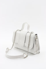 Women's White Leather Chain Strap Mini Hand And Shoulder Bag