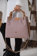 Women Embossed Patterned Magnetic Snap Closure Hand Bag With Shoulder Strap Jp4031 Sand