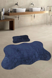 Anatolia 2-Pack Dark Blue 80x140 50x70 Cm Large Size Bath Mat Set Non-Slip Toilet Seat Set - Swordslife
