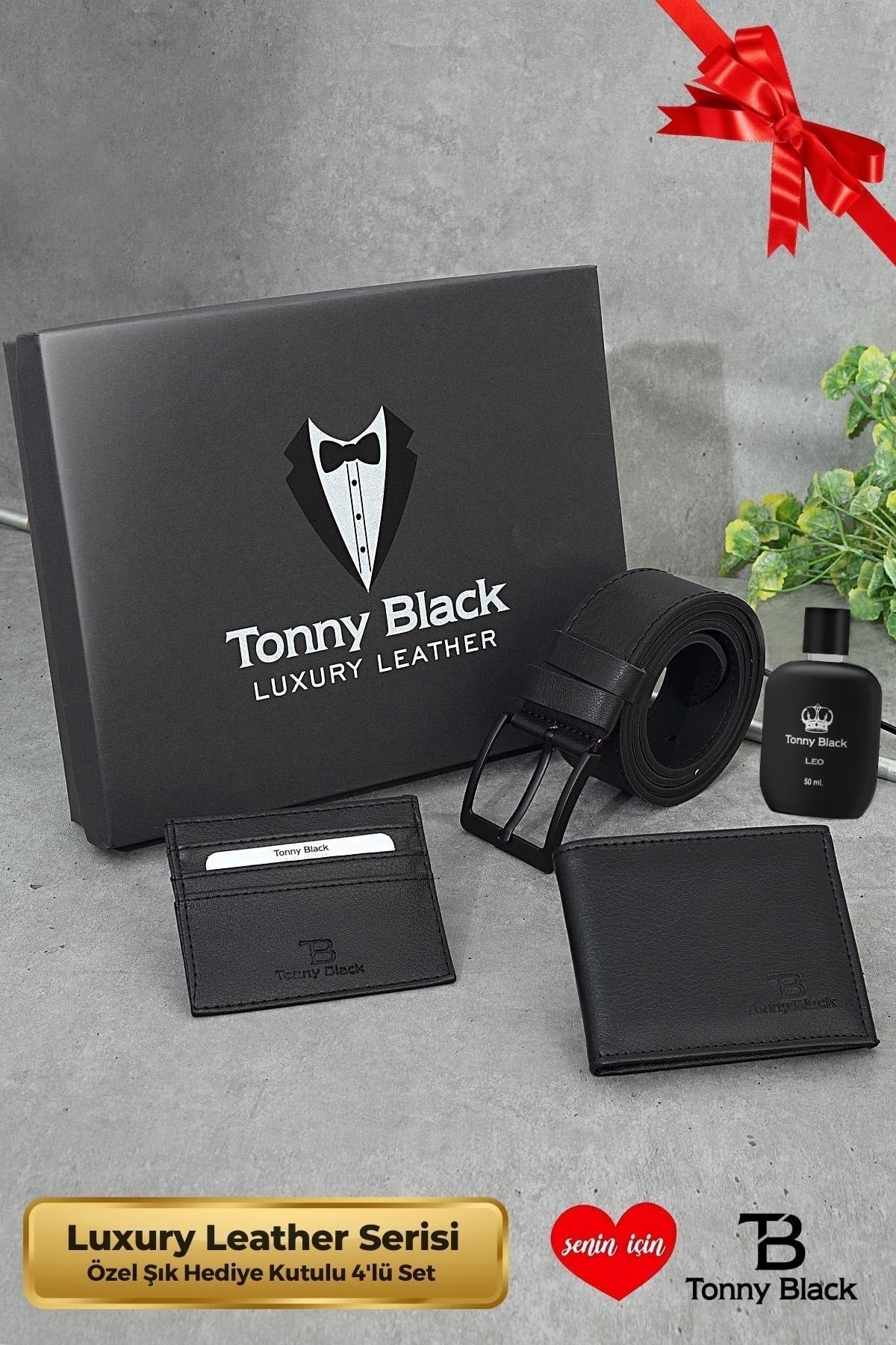 Original Men's Luxury Series Groom Gift Leather Belt Wallet Card Holder Perfume Set with 4 Gift Boxes