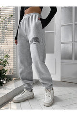 California Printed Jogger Sweatpants - Grey, Elastic Legs, Pockets, High Waist, Summer - Swordslife