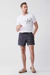 Men's Anthracite-gray Quick Dry Printed Standard Size Swimwear Marine Shorts E003802