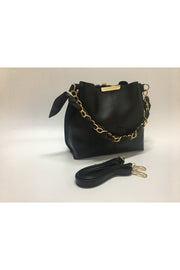 Schwarze Damen-Handtasche mit Schalkette und 3 Fächern aus weichem Leder für Hand, Arm und Schulter