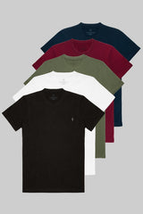Men's Black White Khaki Claret Red Navy Blue 100% Cotton Crew Neck 5 Pcs T-shirt Pack