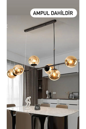 Rikardo Honey Glass 6-Piece Chandelier E 27 Lampholder Compatible White Led Bulbs Included