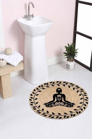 Yoga Pattern Rope Straw Jute Weave Round Carpet Bath Mat 80x80cm - Swordslife