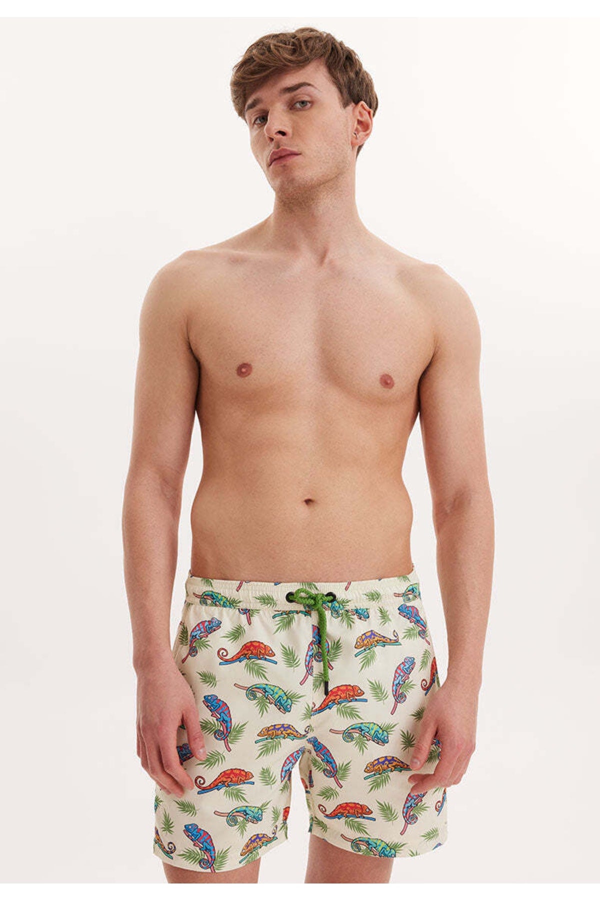 Men's Beige Printed Sea Shorts Wmpattern Swımshorts