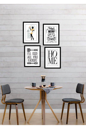 4 Pcs Kitchen Home Decoration Frame View Wooden Back Adhesive Mdf Table Multi Set - Swordslife