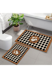 Else Decor Brown Floral Patterned Washable Non-Slip Floor 2 Bathroom Carpet Doormat Closet Set - Swordslife