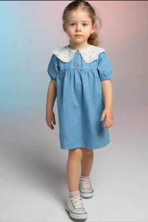 Brode Collar Denim Dress Blue