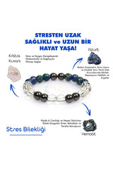 Certified Natural Stone Stress Charm Bracelet (AZURITE, HEMATITE, CRYSTAL QUARTZ STONE NATURAL STONE BRACELET)