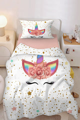 Cute Unicorn Gold Stamping And Polka Dot Single Baby Kids Duvet Cover Set