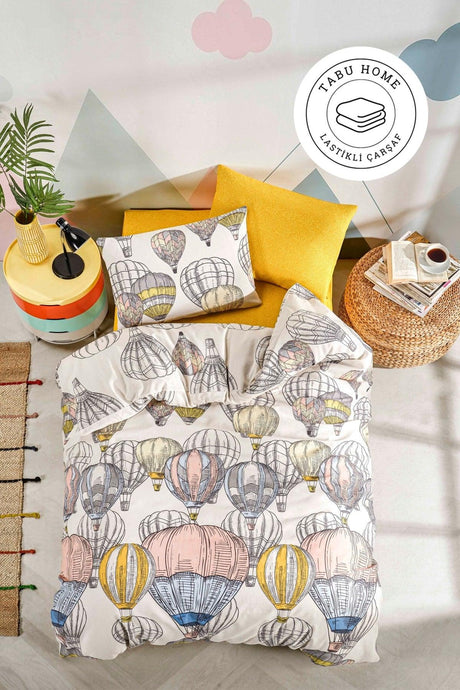 Cappadocia Balloon Linen Elastic Cream Single Duvet Cover Set - Swordslife