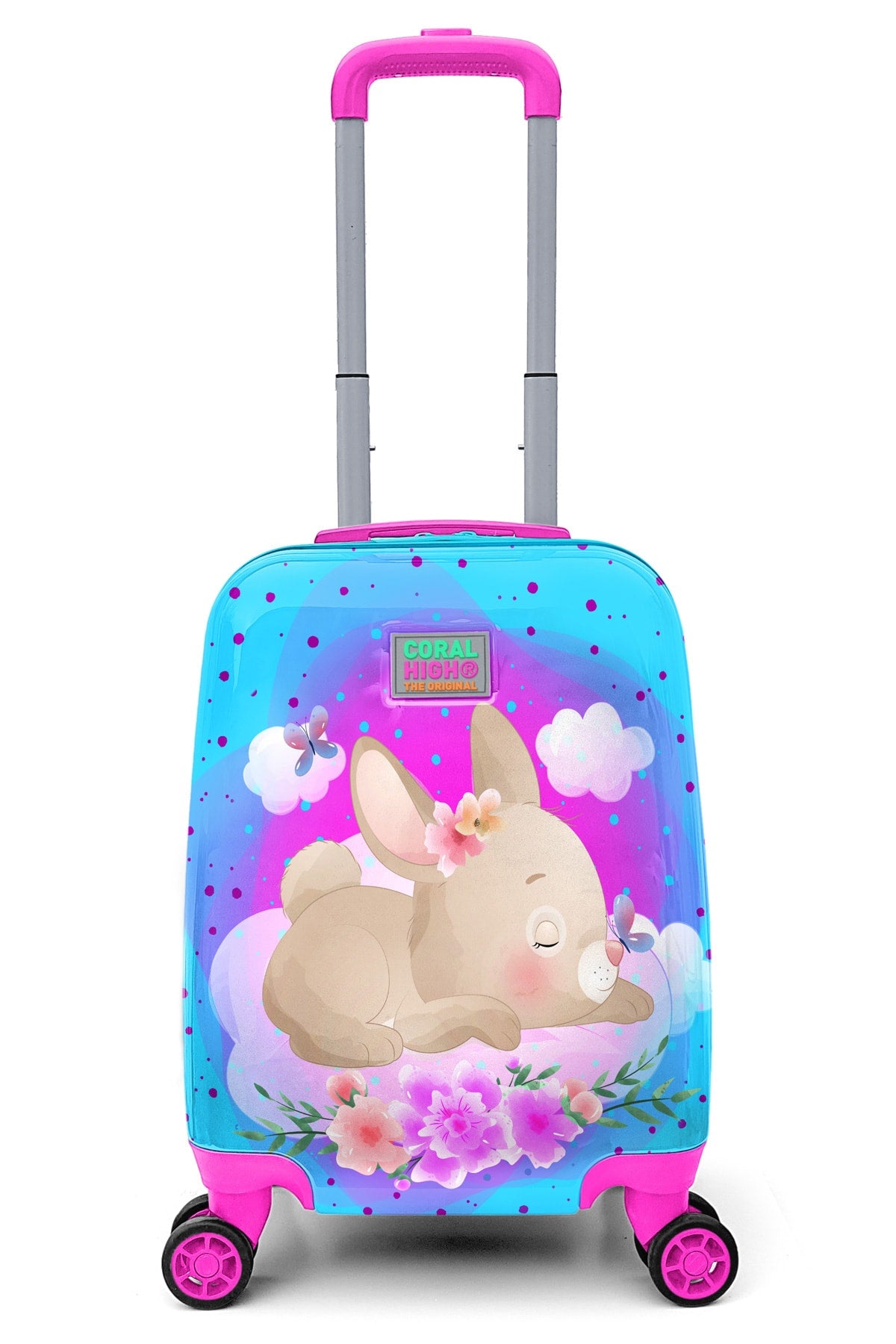 Kids Blue Pink Rabbit Patterned Luggage 16706